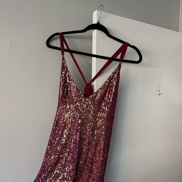 Free People  Gold Dust mini Burgundy Dress - Picture 6 of 7
